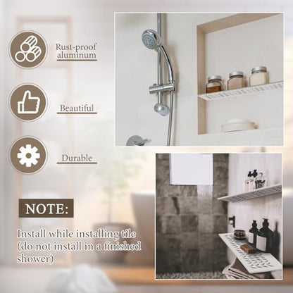 Teenyyou 1 Pcs Aluminum Shower Niche Rectangular Shelf White 5/32"/ 4 mm Thick, Petal Design, Matte White Finish for 12" Prefabricated Niches, Fits 5/32" Grout Line - color: White