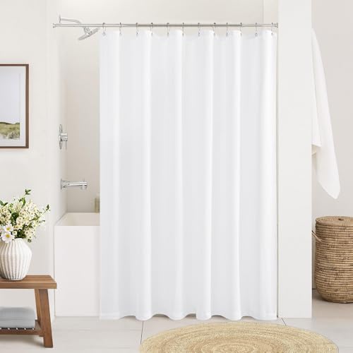 White Linen Shower Curtain for Bathroom Water Repellent 72x72 Inch | Luxury Elegant, Textured Shower Curtains, Cloth Cotton Fabric, Boho Farmhouse Decor, Bath Drapes, with Hooks, 72 x 72 Inches - color: White, size: 72"W x 72"L (Pack of 1)