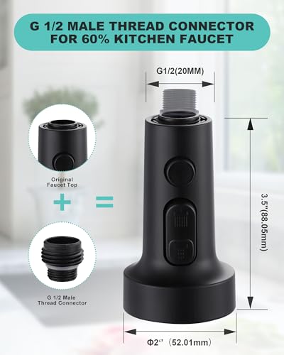Pull Down Faucet Head Replacement: 3-Function Kitchen Faucet Sprayer Head Replacement with 9 Adapters - Matte Black Sink Faucet Head Compatible with Moen, Delta, American Standard Faucets - color: Matte Black