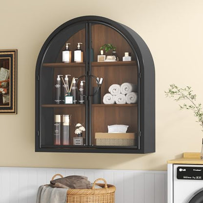 Arched Wall Cabinet with Clear Glass Door, NO Assembly | Metal Frame, 12MM Wooden Shelves, Handcrafted Arched Design, 40-lb per Tier, 5MM Tempered Glass, for Bathroom Wall Medicine - style: 2 Clear Glass Doors - Style 2