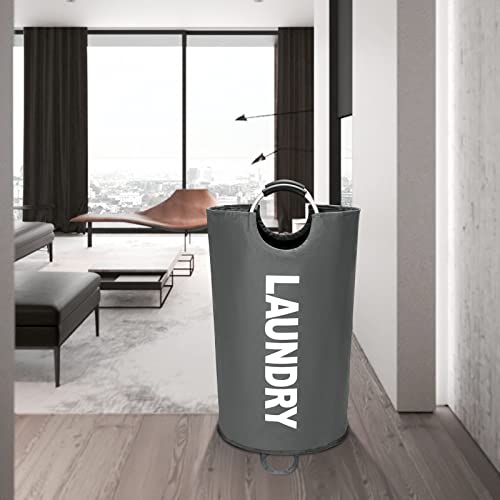 Maxsilan 125L X-Large Laundry Basket Bag, Collapsible Tall Hamper, Dark Grey - color: Dark Grey, size: 125L