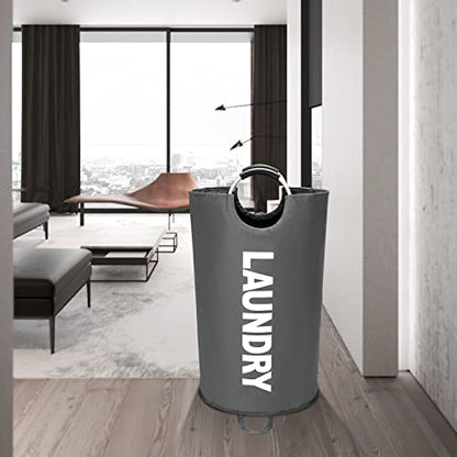 Maxsilan 125L X-Large Laundry Basket Bag, Collapsible Tall Hamper, Dark Grey - color: Dark Grey, size: 125L