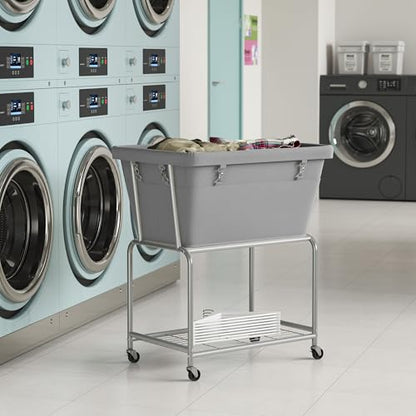 ELYKEN Rolling Laundry Hamper with Wheels, Removable Bag, Laundry Cart | 32-Gallon (122L), 2-Tier Clothes Basket with Shelf, Metal Frame, Ideal for Closet, Bedroom, Bathroom & Laundry Room, Gray - color: Gray, size: 27.4"L x 19.9"W x 30.9"H