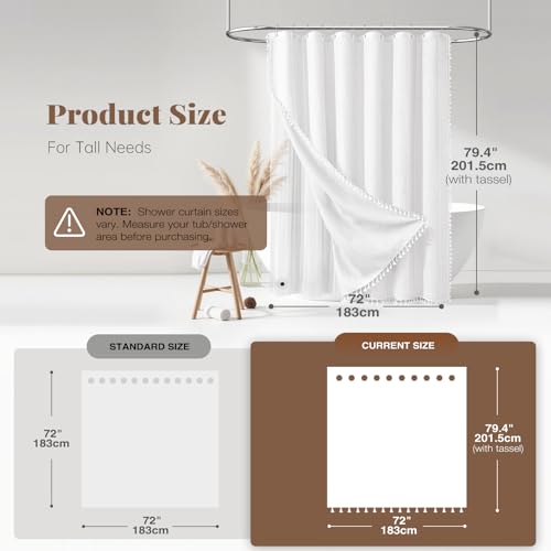 BTTN 3 in 1 Shower Curtain with Liner, 78 Inch Long Boho Linen Striped Cloth Shower Curtain Set with Hook, Farmhouse Bohemian Country Waterproof Fabric Shower Curtain for Bathroom, White, 72x78 - color: White With Liner, size: 72"W x 78"L (Pack of 1)