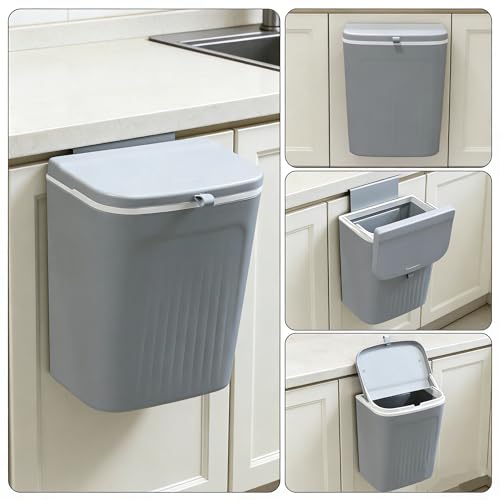 Plastic Hanging Trash Can, 3.2 Gallon Kitchen Compost Bin | Space-Saving Over-Cabinet Door, for Counter Top, Under Sink or Wall Mount, Small Garbage Can for Cupboard/Bathroom/Bedroom/RV