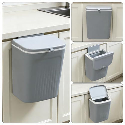 Plastic Hanging Trash Can, 3.2 Gallon Kitchen Compost Bin | Space-Saving Over-Cabinet Door, for Counter Top, Under Sink or Wall Mount, Small Garbage Can for Cupboard/Bathroom/Bedroom/RV