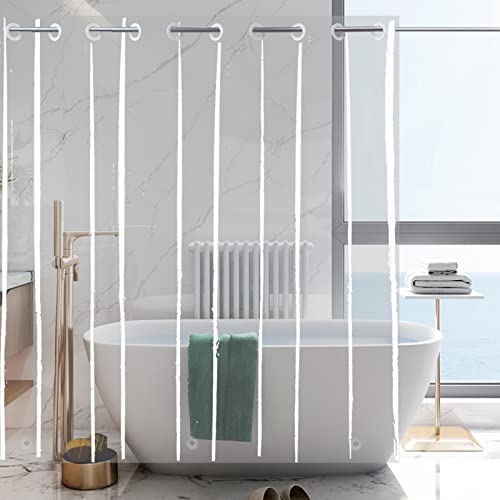 No Hook Clear Shower Curtain Liner PEVA Plastic Waterproof Heavy Duty Bathroom Curtain Hook Free Transparent Shower Liner 72x74 Inches | PEVA Plastic Vinyl Waterproof Bathroom Curtain Hook Free Transparent Shower Liner with bottom Magents - color: Clear,