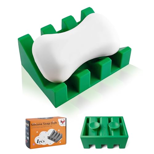 Soap Dish Holder for Shower with Suction Cup, Silicone Soap Holder & Saver Self-Draining Bar Soap Dish Keeps Soap Dry for Bathroom, Kitchen, Bathtub (Deep Green,1-Pack) - color: Deep Green,1-pack