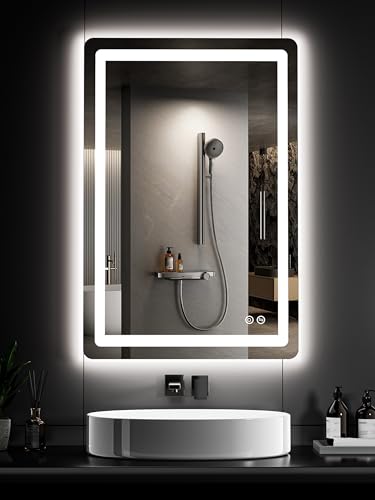 TRAHOME LED Bathroom Vanity Mirror with Lights, 36"x24" Lighted Wall Mirror | Front and Backlit, Anti Fog, Dimmable 3 Color Lighting, Memory Function, Shatterproof Glass, Plug in or Hardwired - color: Unframed, size: 36"L x 24"W