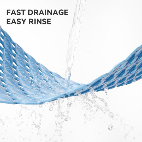 Shower Mat Non Slip Bathtub Mat, Bath Mat for Tub with Strong Suction Cups, Quick Dry Drain Holes, Machine Washable Shower Floor Mat for Elderly & Kids, 27"x16", Blue - color: Blue