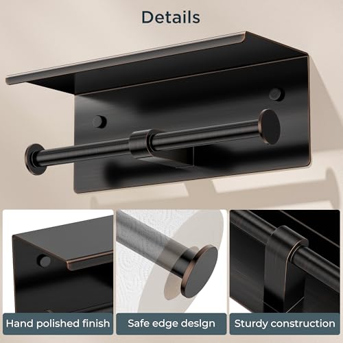 FORIOUS Toilet Paper Holder with Shelf, Commercial Toilet Paper Dispensers | Oil Rubbed Bronze | Wall Mount Bathroom Tissue Holder | SUS304 Stainless Steel Rustproof | Double Tissue Roll Holder - color: Oil Rubbed Bronze