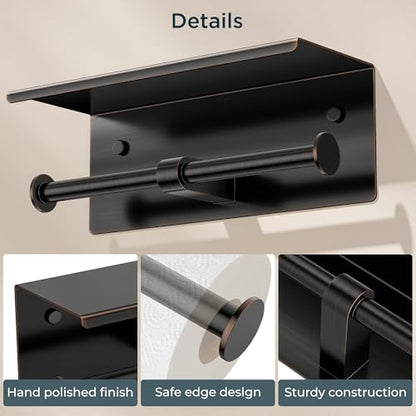 FORIOUS Toilet Paper Holder with Shelf, Commercial Toilet Paper Dispensers | Oil Rubbed Bronze | Wall Mount Bathroom Tissue Holder | SUS304 Stainless Steel Rustproof | Double Tissue Roll Holder - color: Oil Rubbed Bronze