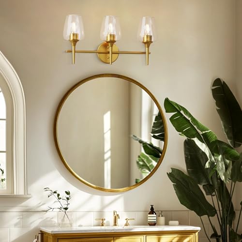 22 Inch 3-Light Gold Bathroom Vanity Light Fixtures | Wine Glass Clear Glass Wall Sconce, Modern Wall Mount Light for Bathroom, Hallway, Bedroom - color: 22 inch_Gold_3 lights