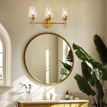 22 Inch 3-Light Gold Bathroom Vanity Light Fixtures | Wine Glass Clear Glass Wall Sconce, Modern Wall Mount Light for Bathroom, Hallway, Bedroom - color: 22 inch_Gold_3 lights