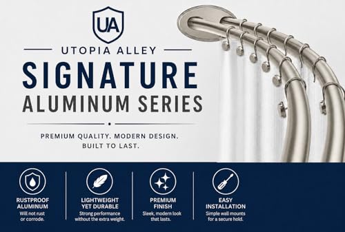 Utopia Alley Signature Aluminum Series Double Curved Shower Curtain Rod, Adjustable 45-72 Inch, Rustproof Aluminum, Dual Rod Design, Separates Curtain & Liner, Adds 8 Inches More Space, Brushed Nickel - color: Brushed Nickel
