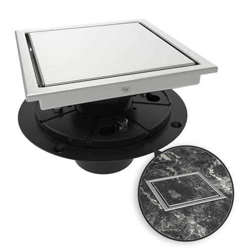 6 Inch Square Shower Drain Brushed Floor Drain with Flange Reversible 2-in-1 Cover Tile Insert Grate Removable SUS304 Stainless Steel CUPC Certified Brushed - color: Brushed, size: 6 Inch