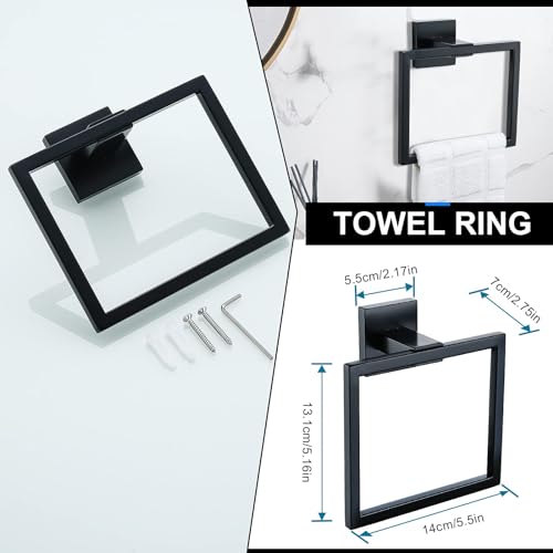 YACVCL 5 Pieces Black Bathroom Accessorie Set 23.6 Inch Towel Bar Set,SUS304Stainless Steel Bathroom Hardware Set,Wall Mounted Towel Holder Set for Bathroom - color: Black