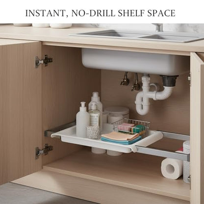 Adjustable Telescopic Cabinet Shelf, Tool-Free Under Sink Organizer Rack, Carbon Steel and PP Plastic Storage Solution for Kitchen and Bathroom - size: 9.84 x 5.91 x 0.98 in