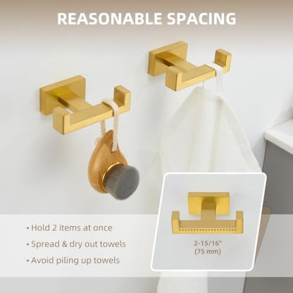 Angle Simple Double Towel Hook Brushed Dark Gold, Bath Robe Holder, 2 Pack | SUS304 Stainless Steel Coat Hook for Bathroom Kitchen Hotel RV, Screw Wall Mount - color: Brushed Dark Gold, size: 2 Pack