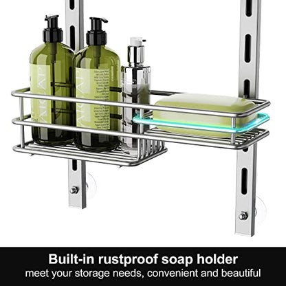 Orimade Over the Door Shower Caddy Adjustable 5 Tier Silver Grey,Bathroom Hanging Organizer Shelf Rustproof with 4 Hooks,Shower Basket with Soap Holder and Suction Cup - color: Silver Grey-5T