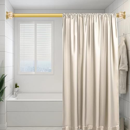 Shower Curtain Rod 27 to 60 Inch,1 Inch Diameter Shower Rod for Bathroom, No Drilling Tension Curtain Rod for Window, Adjustable Spring Tension Rod,No Drilling,No Rust,Gold - style: Gold-S