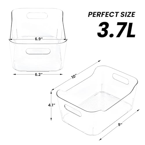 CiWiVOKi 12 Pack Clear Plastic Storage Bins, Acrylic Organizer and Containers with Handle for Pantry, Cabinet, Closet, Refrigerator, Freezer, Bathroom, Kitchen Under Sink Storage - size: 12 Pack