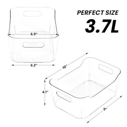 CiWiVOKi 12 Pack Clear Plastic Storage Bins, Acrylic Organizer and Containers with Handle for Pantry, Cabinet, Closet, Refrigerator, Freezer, Bathroom, Kitchen Under Sink Storage - size: 12 Pack