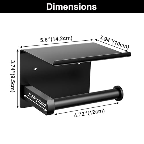 Matte Black Toilet Paper Holder Wall Mount, NEWRAIN Rustproof Toilet Tissue Holder with Phone Shelf, Stainless Steel Adhesive Toilet Roll Holder for Bathroom, Washroom, Kitchen, RV - color: Matte Black, style: Single