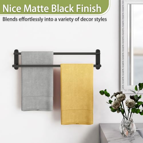 Towel Racks for Bathroom, Double Towel Bar 24Inch, Stainless Steel Bathroom Towel Holder, Double Towel Rod Wall Mounted Towel Hanger, Bathroom Towel Rack(Matte Black) - size: 24 Inch