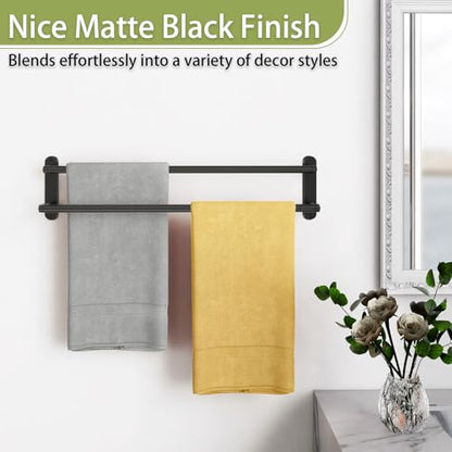 Towel Racks for Bathroom, Double Towel Bar 24Inch, Stainless Steel Bathroom Towel Holder, Double Towel Rod Wall Mounted Towel Hanger, Bathroom Towel Rack(Matte Black) - size: 24 Inch