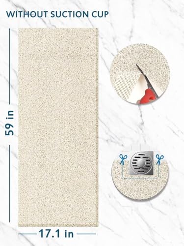 godehone Shower Mats Non Slip Without Suction Cups, PVC Loofah Bathroom Mats, Loofah Mats for Shower and Bathroom, Quick Drying, 17.1× 59 Inch, Beige - color: Beige, size: 59" x 17.1" (Rectangular)