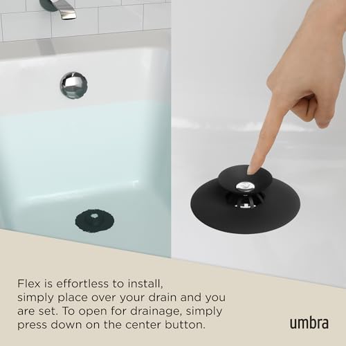 Umbra Flex Hair Catcher, Dual Purpose Shower Drain Stopper, 3-Inch, Black - color: Black