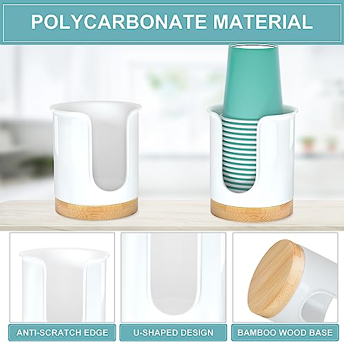 2 Pack Bathroom Cup Dispenser - Small Cup Holder and Mouthwash Cups Holder for 3 Oz Countertop - Convenient Paper Cup Dispenser - Bamboo Wood Base Bathroom Cup Holder（White） - color: White/Bamboo, size: 3 OZ