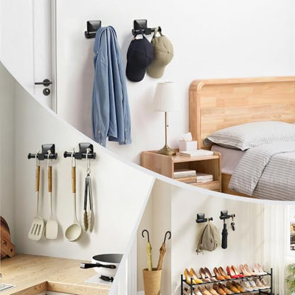 Towel Hooks for Bathrooms,Matte Black Towel Hook Kitchen Bathroom Double Towels Racks,Heavy Duty Stainless Steel Coat Wall Mount Hook,Double Robe Hooks for Clothes, Towels,caps,2Pack - color: Black