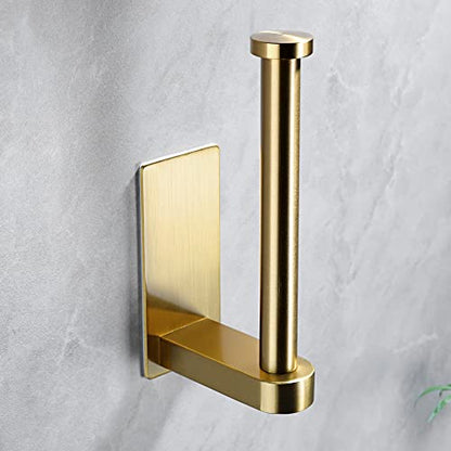 YIGII Adhesive Toilet Paper Holder - Self Adhesive Toilet Paper Roll Holder Wall Mount for Bathroom, Premium Thicken Brushed Brass Stainless Steel, Rustproof - color: Brass