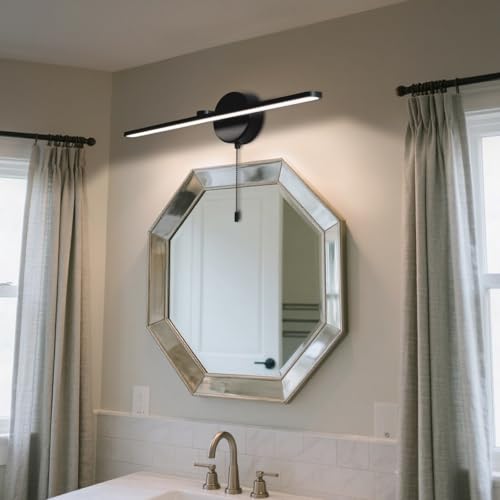 24 inch Vanity Light Sith Switch for Bathroom, Modern LED Wall Picture Light Sconces, Wall lamp Over Mirror with Pull Chain On Off SwitchLED 3000-3500K LED 12W (Black) - color: Black