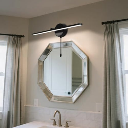 24 inch Vanity Light Sith Switch for Bathroom, Modern LED Wall Picture Light Sconces, Wall lamp Over Mirror with Pull Chain On Off SwitchLED 3000-3500K LED 12W (Black) - color: Black