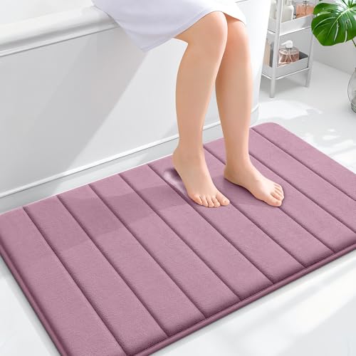 OLANLY Memory Foam Bath Mat 40x24, Super Soft Absorbent Bathroom Rugs, Quick Dry, Machine Washable Shower Floor Rugs, Bathmat Carpet, Bathroom Home Decor Accessories, Deep Plum - color: Deep Plum, size: 40" X 24"