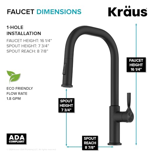 KRAUS Torak Pull Down Kitchen Faucet in Matte Black with 2 Function Sprayer, Pre-Attached Water Lines, and Mounting Hardware, KPF-2841MB - color: Matte Black, style: Pull-Down Square Arc Faucet