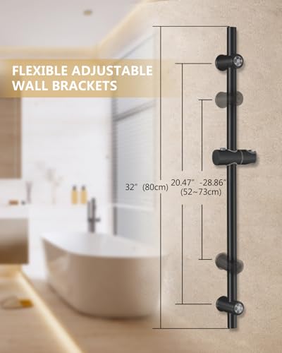 Black Shower Slide Bar 32-Inch with Adjustable Plastic Handheld Shower Head Holder for Bathroom Wall Mount SUS 304 Stainless Steel Brushed Finish