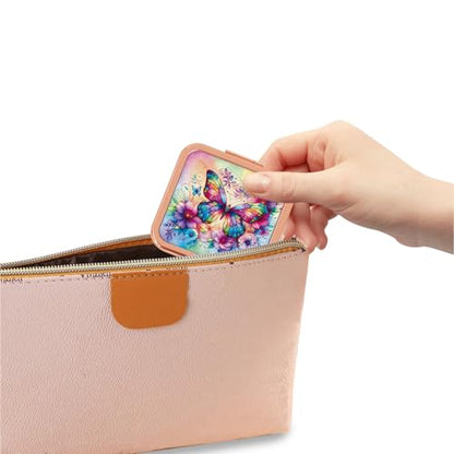 Compact Mirror, Handheld 2.8 inches Travel Makeup Mirror, 1X/2X Magnifying Square Pocket Makeup Mirror Rose Gold Butterfly - color: Rose Gold 11