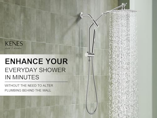 Brushed Nickel 10 Inch All Metal Rain Shower Head with Handheld Spray | High Pressure Rainfall Shower Head wih Adjustable Extension Arm, Dual Showerhead Set with 60" Shower Hose, Square Rainfall - color: Brushed Nickel