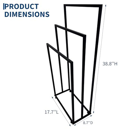 Metal Free Standing Towel Rack 3 Tiers Hand Towel Holder Organizer for Bathroom, Floor Outdoor Standing Towels Drying Rack for Poolside Black