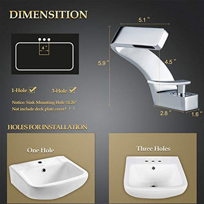 becola Chrome Bathroom Sink Faucet, Single Hole Faucet for Bathroom Sink, Solid Brass Single Handle Lavatory Vanity Sink Faucet with Two US Standard 3/8" Hoses - color: Chrome