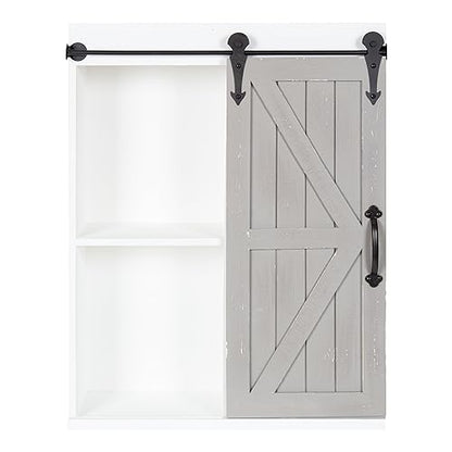 Kate and Laurel Cates Rustic Wall Cabinet; 22 x 28; White and Gray; Farmhouse Wall-Mounted Storage Cabinet - color: White/Gray