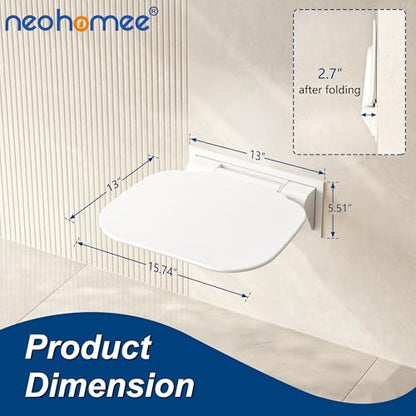 White Folding Shower Seat with Bistable Embedded Bracket | 15.7" Wide Shower Chair,Space-Saving Fold,Waterproof,440lb Capacity,Sturdy and Safety Bench for Adults - color: White