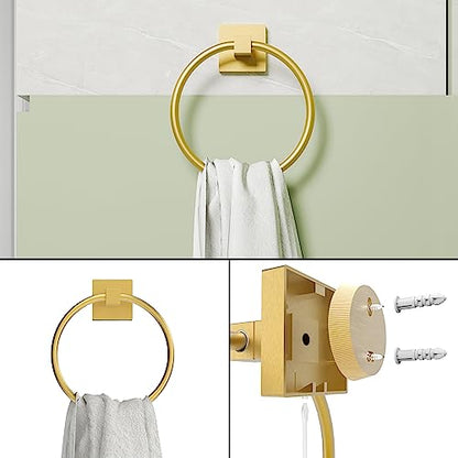 RUACQ Brushed Gold Toilet Paper Holder & Towel Ring, Bathroom Accessories | 2-Piece Bathroom Hardware Set, Pivoting Tissue Roll Holder, Hand Towel Ring, Square Base, 304 Stainless Steel, Wall Mounted - color: Brushed Gold, size: 2pcs