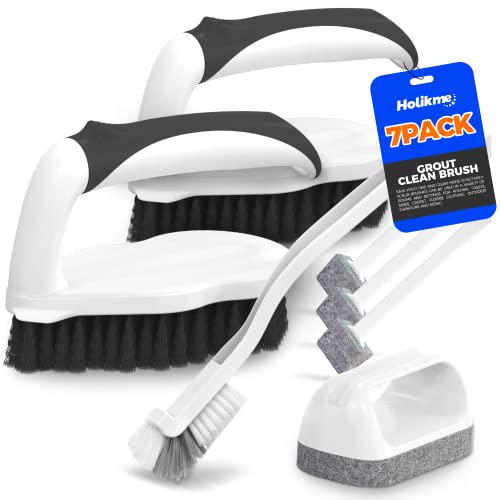 Holikme 7 Pack Cleaning Brush Scrub Brush Kitchen Brush for Floor,Black | Deep Cleaning Brush Set, Scrub Pads with Scraper Tip for Pool Walls, Bathroom, Grout, Floor, Bike, Tub, Shower - color: Black