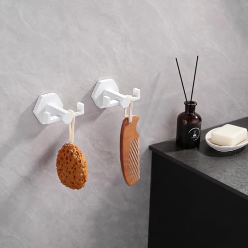 GERZWY White Bathroom Hooks, Double Towel Robe/Coat Clothes Hook Stainless Steel Hanger Wall Hooks Heavy Duty for Bath Wall Mounted 2 Pack - color: White