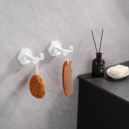 GERZWY White Bathroom Hooks, Double Towel Robe/Coat Clothes Hook Stainless Steel Hanger Wall Hooks Heavy Duty for Bath Wall Mounted 2 Pack - color: White
